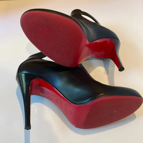 Christian Louboutin Heels Black Leather Booties EU 38.5 - Picture 2 of 8